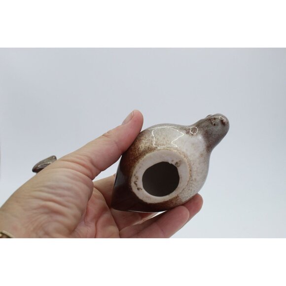 Studio Pottery Quail Figurines • Ceramic Bird Pair • Brown & Cream Glaze Decor - Picture 8 of 9